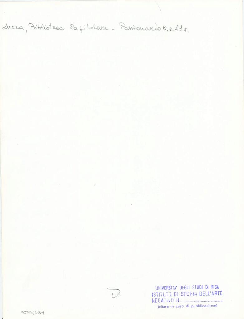 Università di Pisa. Dipartimento di Storia delle Arti , Anonimo italiano - sec. XI, ultimo quarto - Lucca, Biblioteca Capitolare Feliniana, Ms. Passionario C, f. 41v, particolare , retro