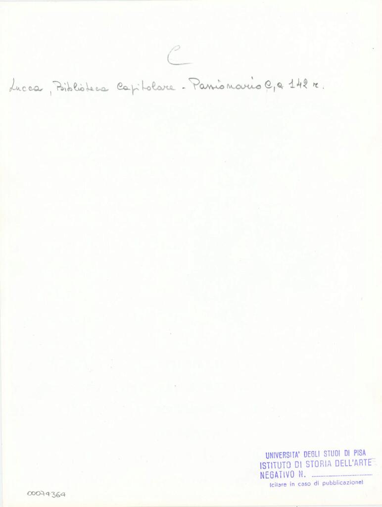 Università di Pisa. Dipartimento di Storia delle Arti , Anonimo italiano - sec. XI, ultimo quarto - Lucca, Biblioteca Capitolare Feliniana, Ms. Passionario C, f. 128r, particolare , retro