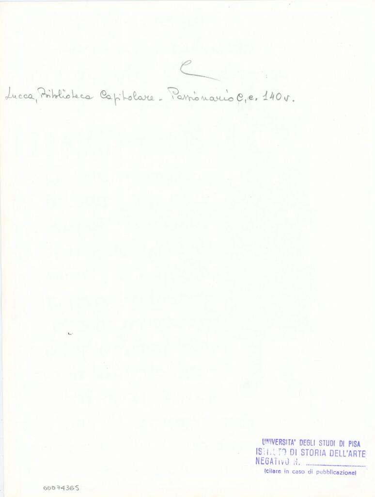 Università di Pisa. Dipartimento di Storia delle Arti , Anonimo italiano - sec. XI, ultimo quarto - Lucca, Biblioteca Capitolare Feliniana, Ms. Passionario C, f. 126v, particolare , retro