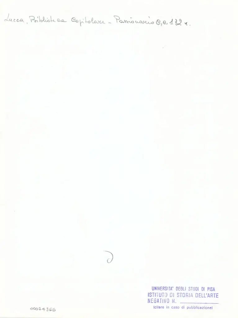 Universit&agrave; di Pisa. Dipartimento di Storia delle Arti , Anonimo italiano - sec. XI, ultimo quarto - Lucca, Biblioteca Capitolare Feliniana, Ms. Passionario C, f. 125r, particolare , retro