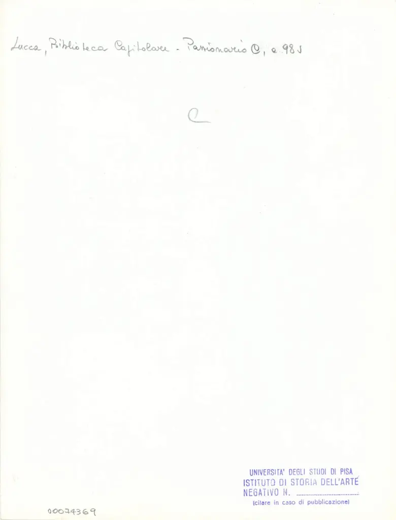 Università di Pisa. Dipartimento di Storia delle Arti , Anonimo italiano - sec. XI, ultimo quarto - Lucca, Biblioteca Capitolare Feliniana, Ms. Passionario C, f. 85v, particolare , retro