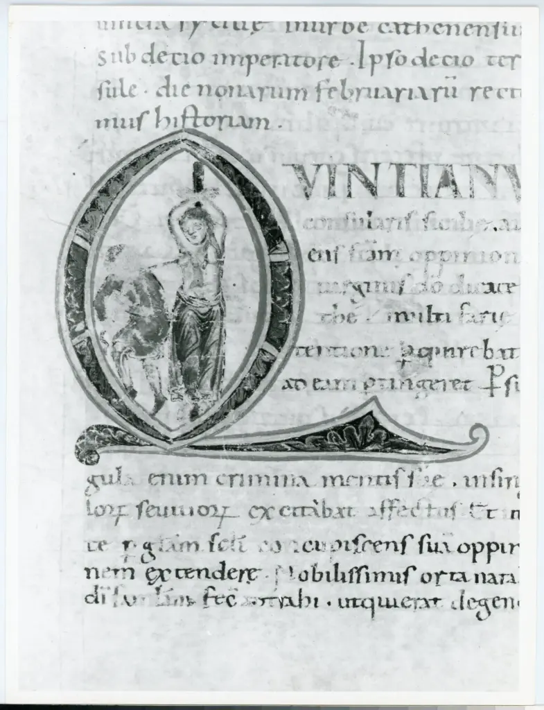 Universit&agrave; di Pisa. Dipartimento di Storia delle Arti , Anonimo italiano - sec. XI, ultimo quarto - Lucca, Biblioteca Capitolare Feliniana, Ms. Passionario C, f. 76r, particolare , fronte