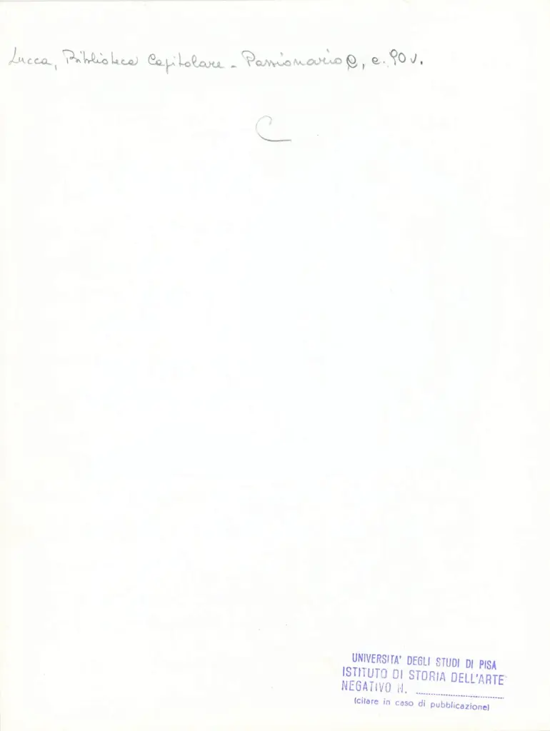 Universit&agrave; di Pisa. Dipartimento di Storia delle Arti , Anonimo italiano - sec. XI, ultimo quarto - Lucca, Biblioteca Capitolare Feliniana, Ms. Passionario C, f. 76r, particolare , retro
