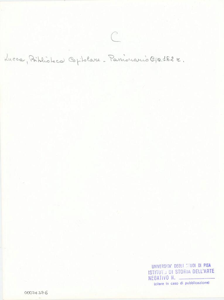 Università di Pisa. Dipartimento di Storia delle Arti , Anonimo italiano - sec. XI, ultimo quarto - Lucca, Bibiloteca Capitolare Feliniana, Ms. Passionario C, f. 149v, particolare , retro