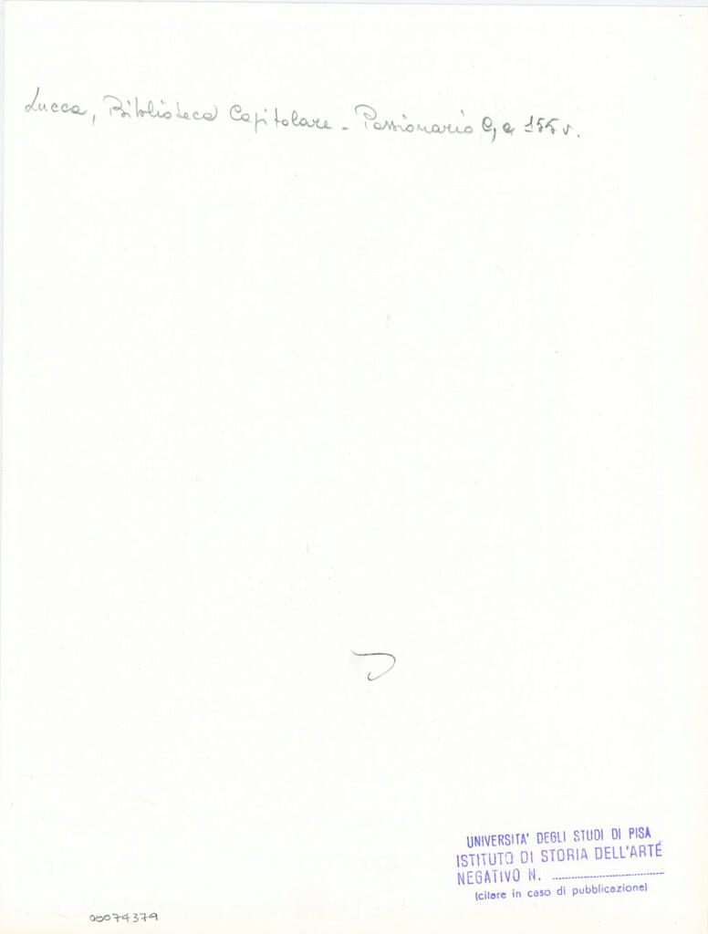 Università di Pisa. Dipartimento di Storia delle Arti , Anonimo italiano - sec. XI, ultimo quarto - Lucca, Biblioteca Capitolare Feliniana, Ms. Passionario C, f. 141v, particolare , retro