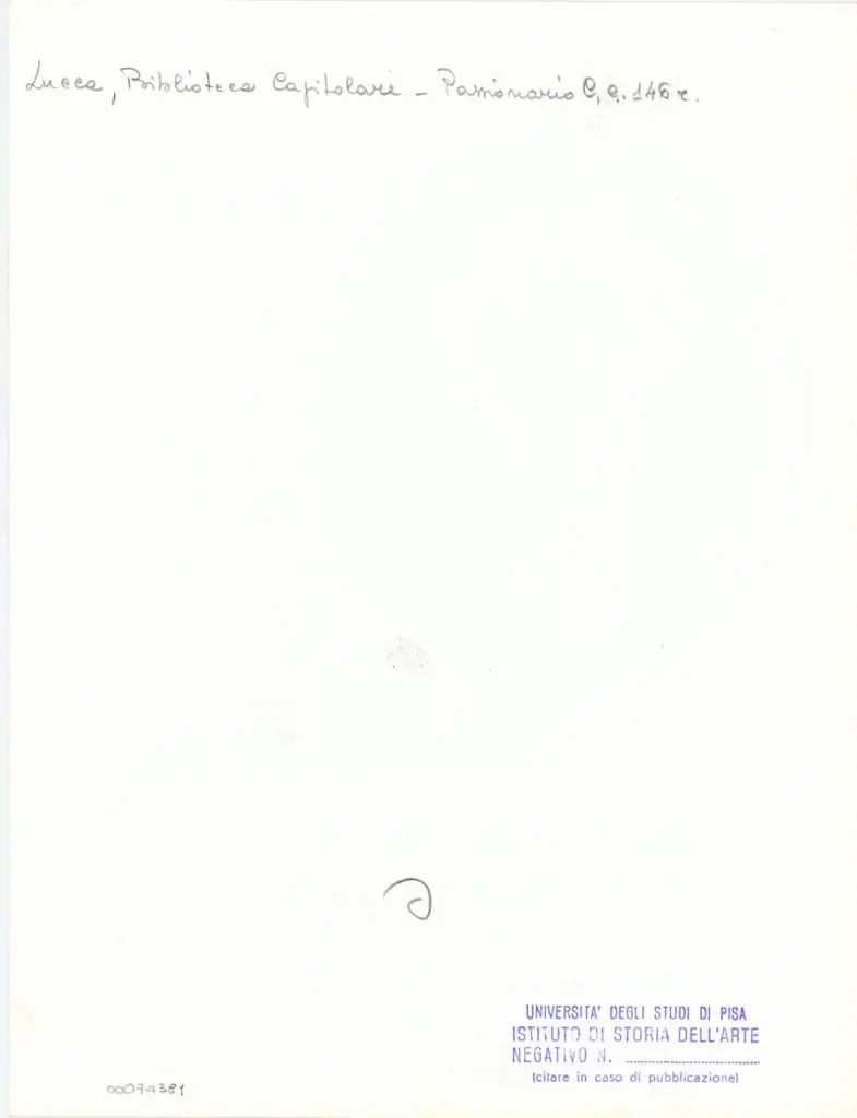 Universit&agrave; di Pisa. Dipartimento di Storia delle Arti , Anonimo italiano - sec. XI, ultimo quarto - Lucca, Biblioteca Capitolare Feliniana, Ms. Passionario C, f. 132r, particolare , retro