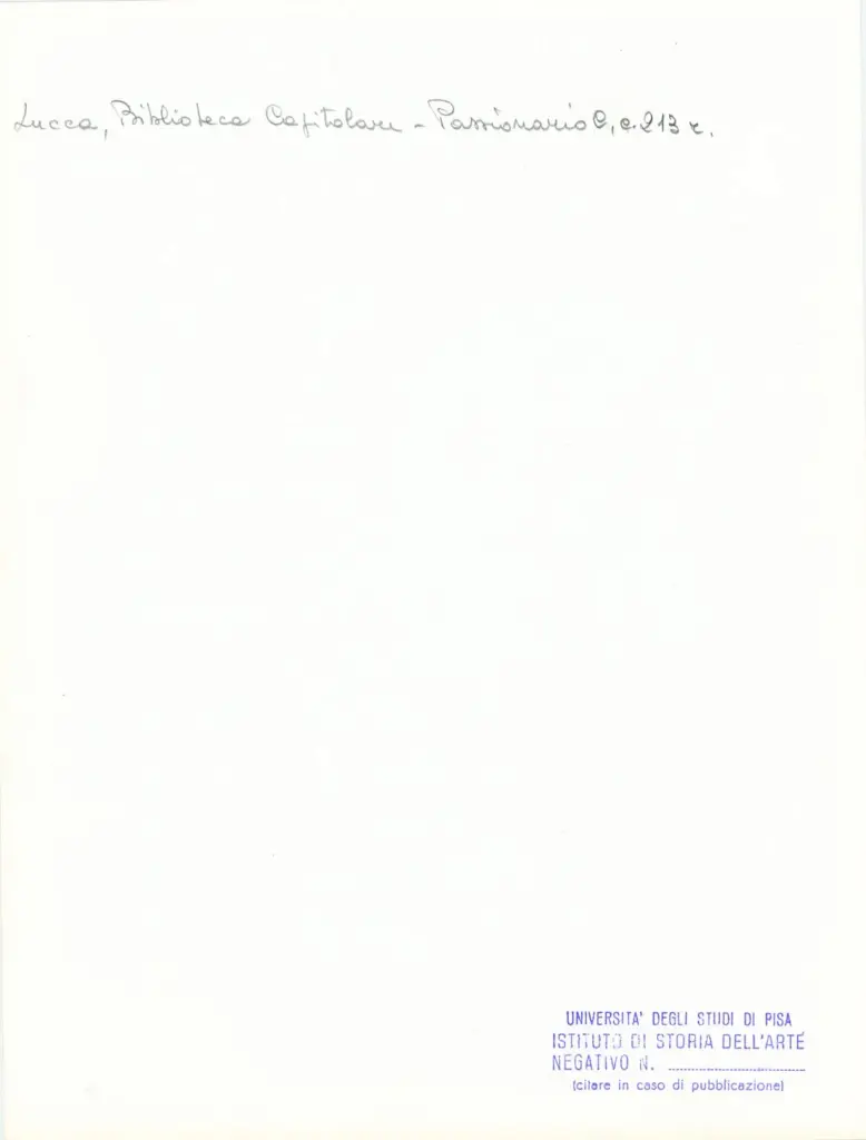 Universit&agrave; di Pisa. Dipartimento di Storia delle Arti , Anonimo italiano - sec. XI, ultimo quarto - Lucca, Biblioteca Capitolare Feliniana, Ms. Passionario C, f. 199r, particolare , retro