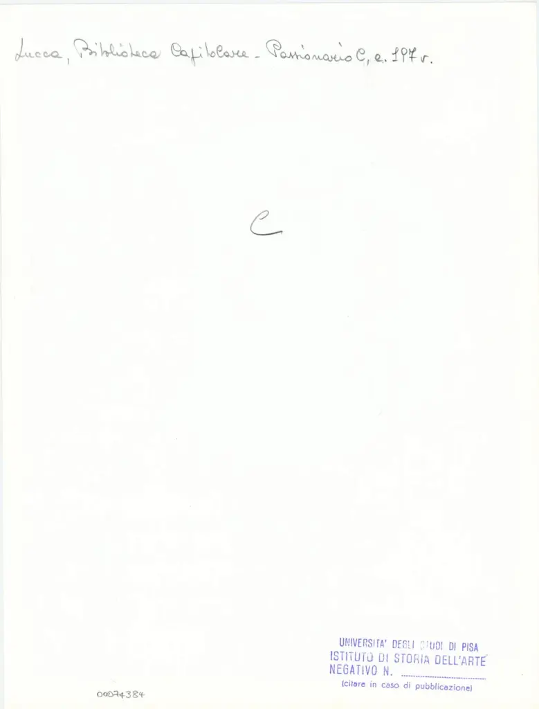 Università di Pisa. Dipartimento di Storia delle Arti , Anonimo italiano - sec. XI, ultimo quarto - Lucca, Biblioteca Capitolare Feliniana, Ms. Passionario C, f. 183r, particolare , retro