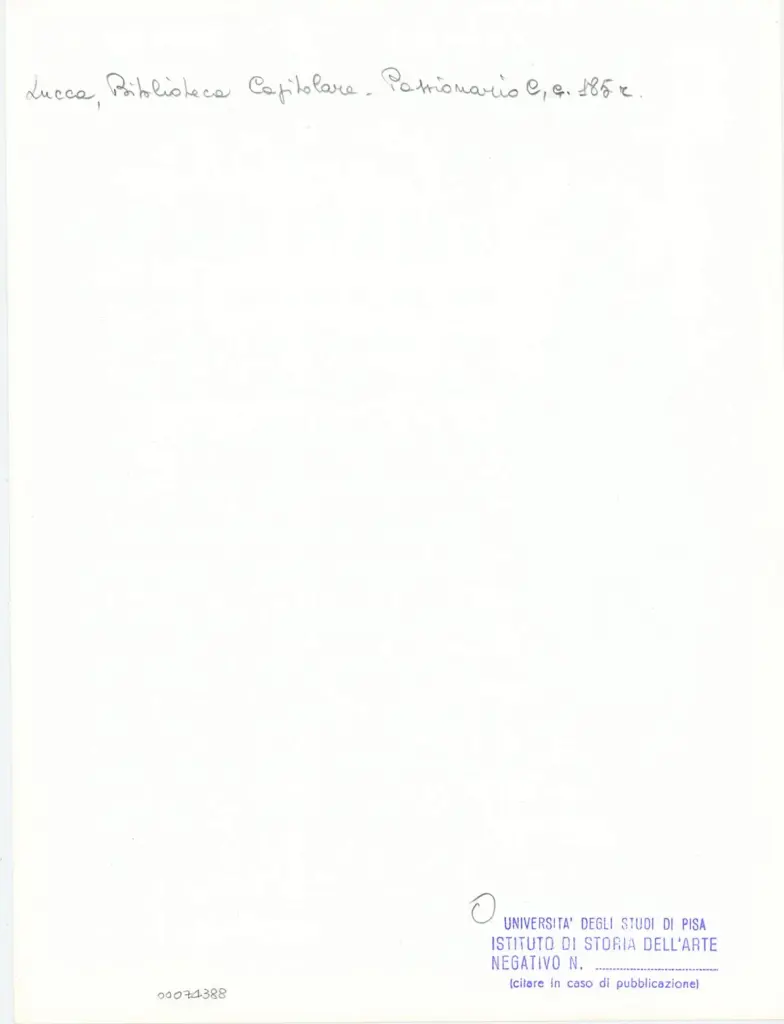 Università di Pisa. Dipartimento di Storia delle Arti , Anonimo italiano - sec. XI, ultimo quarto - Lucca, Biblioteca Capitolare Feliniana, Ms. Passionario C, f. 171r, particolare , retro