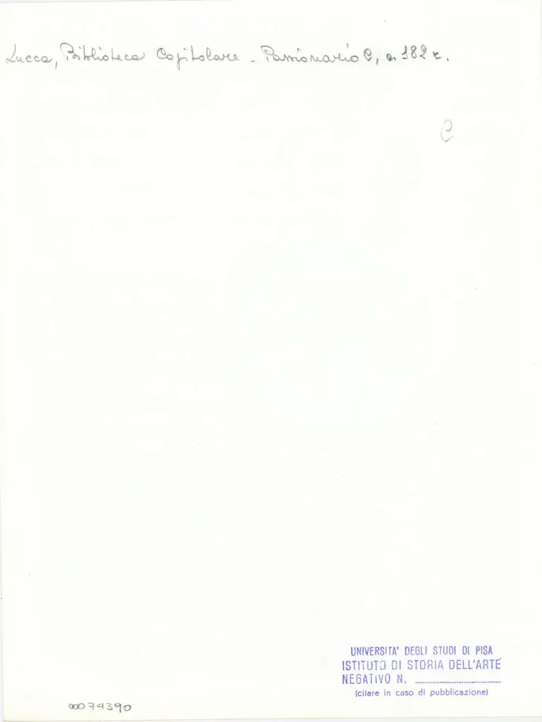 Università di Pisa. Dipartimento di Storia delle Arti , Anonimo italiano - sec. XI, ultimo quarto - Lucca, Biblioteca Capitolare Feliniana, Ms. Passionario C, f. 168r, particolare , retro