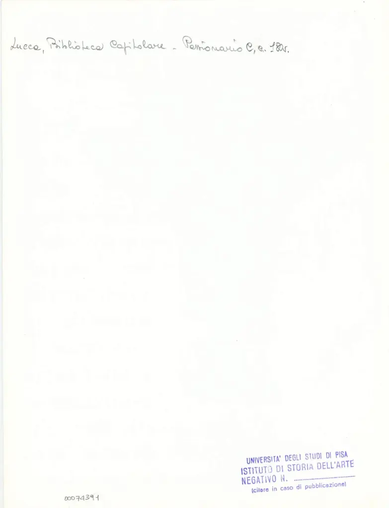 Universit&agrave; di Pisa. Dipartimento di Storia delle Arti , Anonimo italiano - sec. XI, ultimo quarto - Lucca, Biblioteca Capitolare Feliniana, Ms. Passionario C, f. 166v, particolare , retro