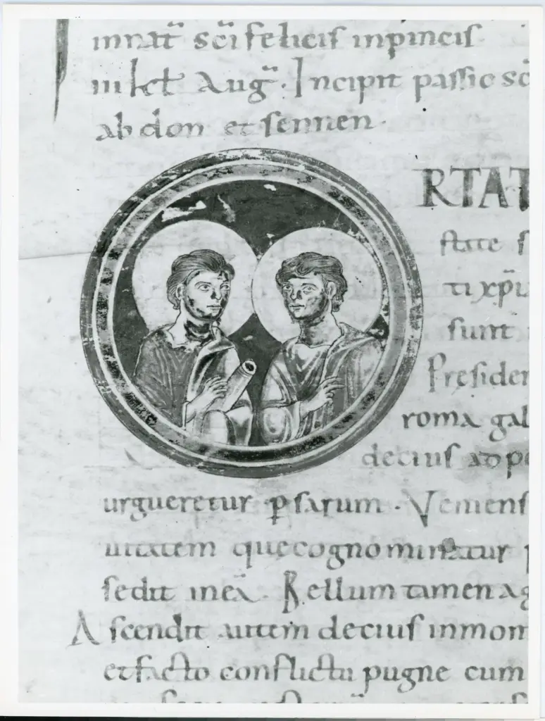 Universit&agrave; di Pisa. Dipartimento di Storia delle Arti , Anonimo italiano - sec. XI, ultimo quarto - Lucca, Biblioteca Capitolare Feliniana, Ms. Passionario C, f. 218v, particolare , fronte