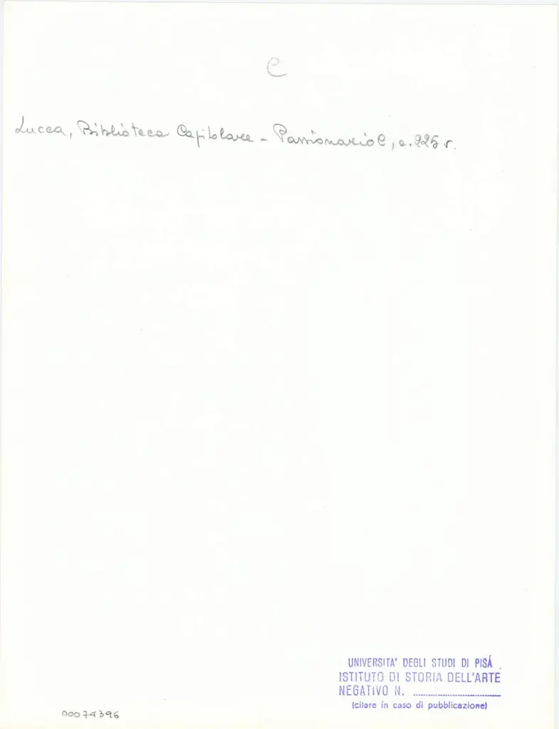 Università di Pisa. Dipartimento di Storia delle Arti , Anonimo italiano - sec. XI, ultimo quarto - Lucca, Biblioteca Capitolare Feliniana, Ms. Passionario C, f. 211v, particolare , retro