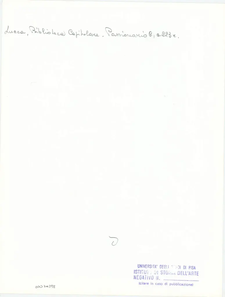 Universit&agrave; di Pisa. Dipartimento di Storia delle Arti , Anonimo italiano - sec. XI, ultimo quarto - Lucca, Biblioteca Capitolare Feliniana, Ms. Passionario C, f. 209r, particolare , retro