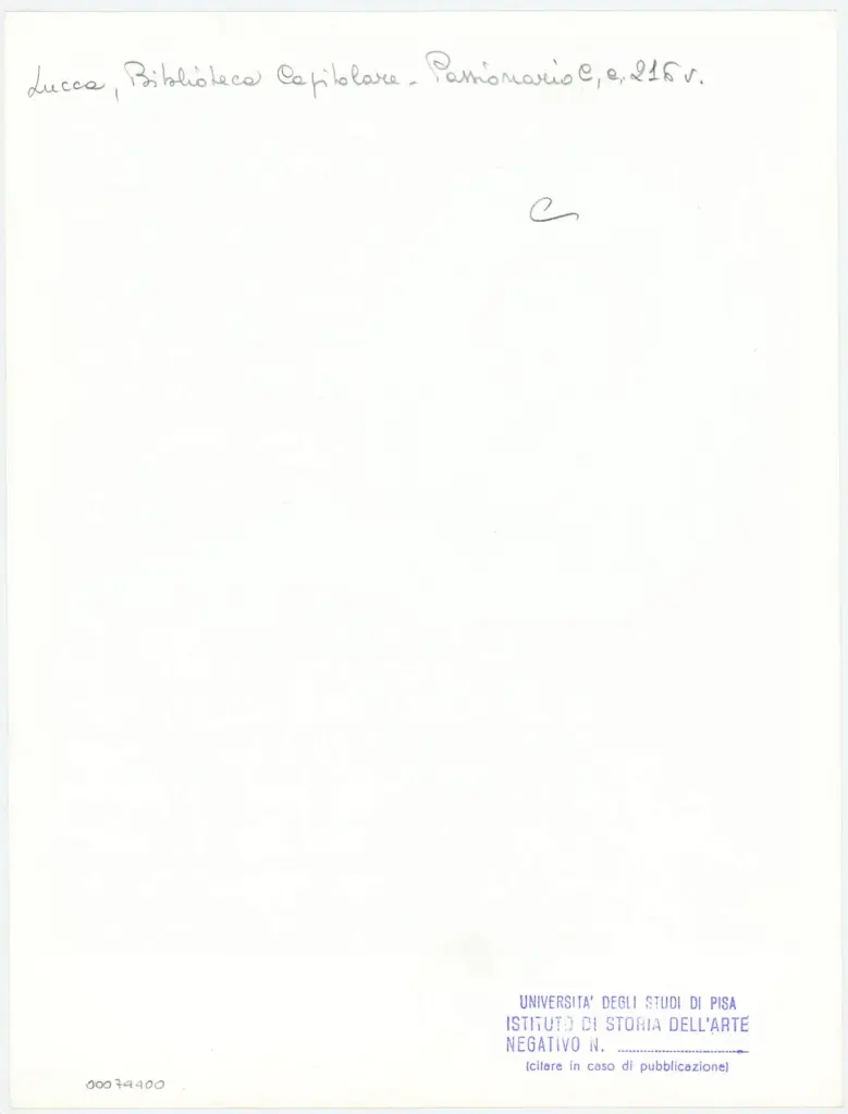 Universit&agrave; di Pisa. Dipartimento di Storia delle Arti , Anonimo italiano sec. XI - sec. XI, ultimo quarto - Lucca, Biblioteca Capitolare Feliniana, Ms. Passionario C, f. 202v, particolare , retro