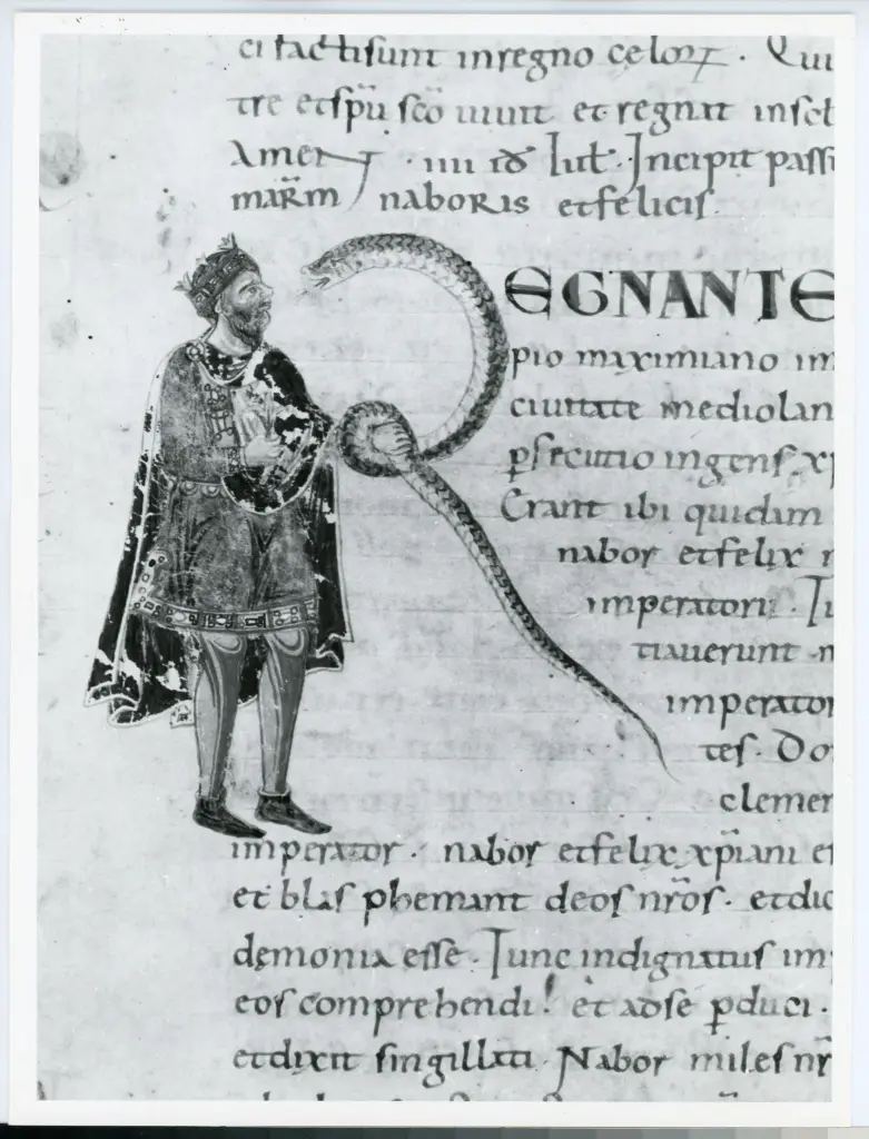 Anonimo italiano sec. XI , Iniziale R, Iniziale figurata, Massimiano, Serpente