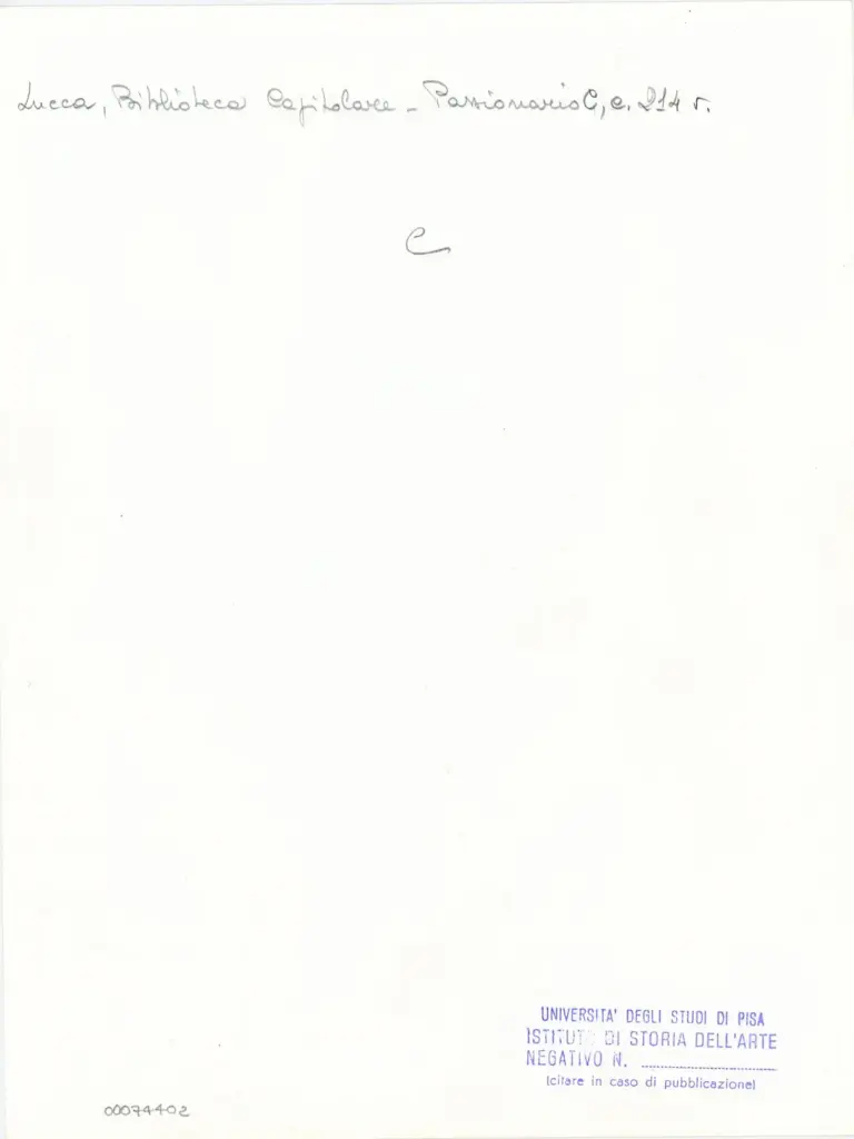 Università di Pisa. Dipartimento di Storia delle Arti , Anonimo italiano - sec. XI, ultimo quarto - Lucca, Biblioteca Capitolare Feliniana, Ms. Passionario C, f. 200v, particolare , retro