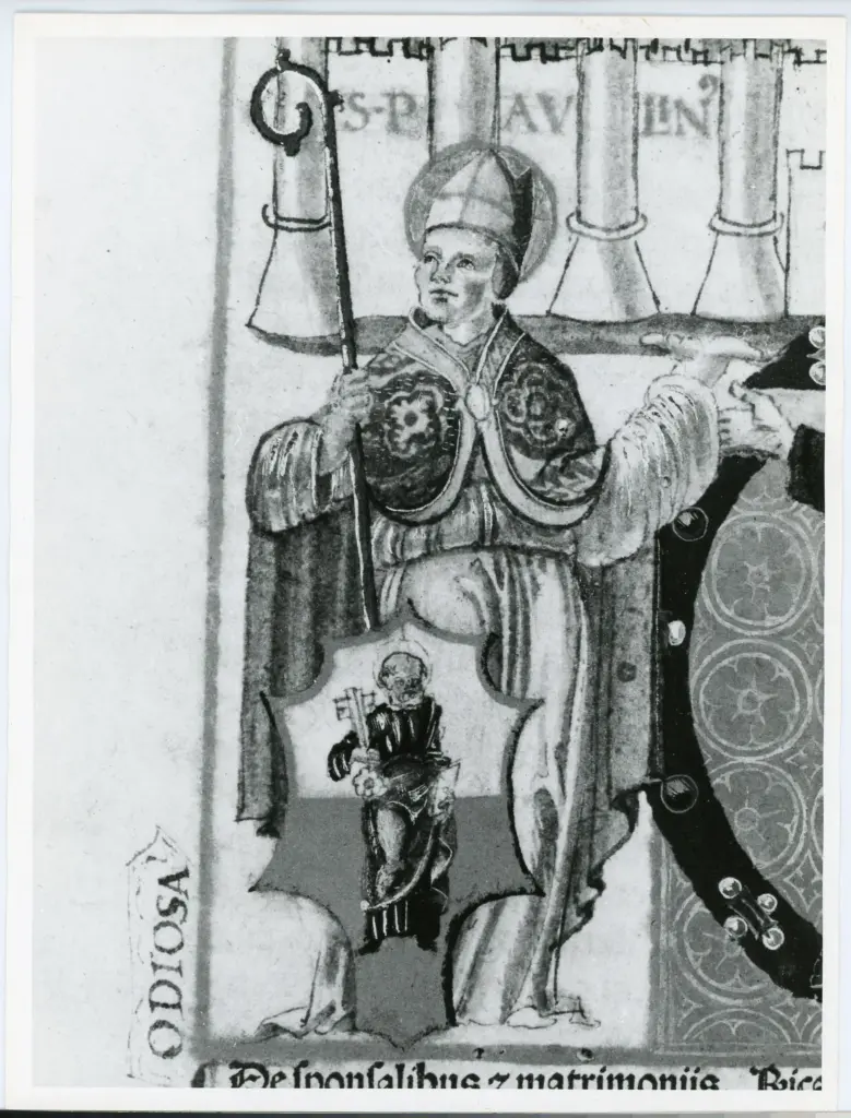 Universit&agrave; di Pisa. Dipartimento di Storia delle Arti , Anonimo italiano - post 1477 - Lucca, Biblioteca Capitolare Feliniana, Ms. 157, f. 2r, particolare , fronte