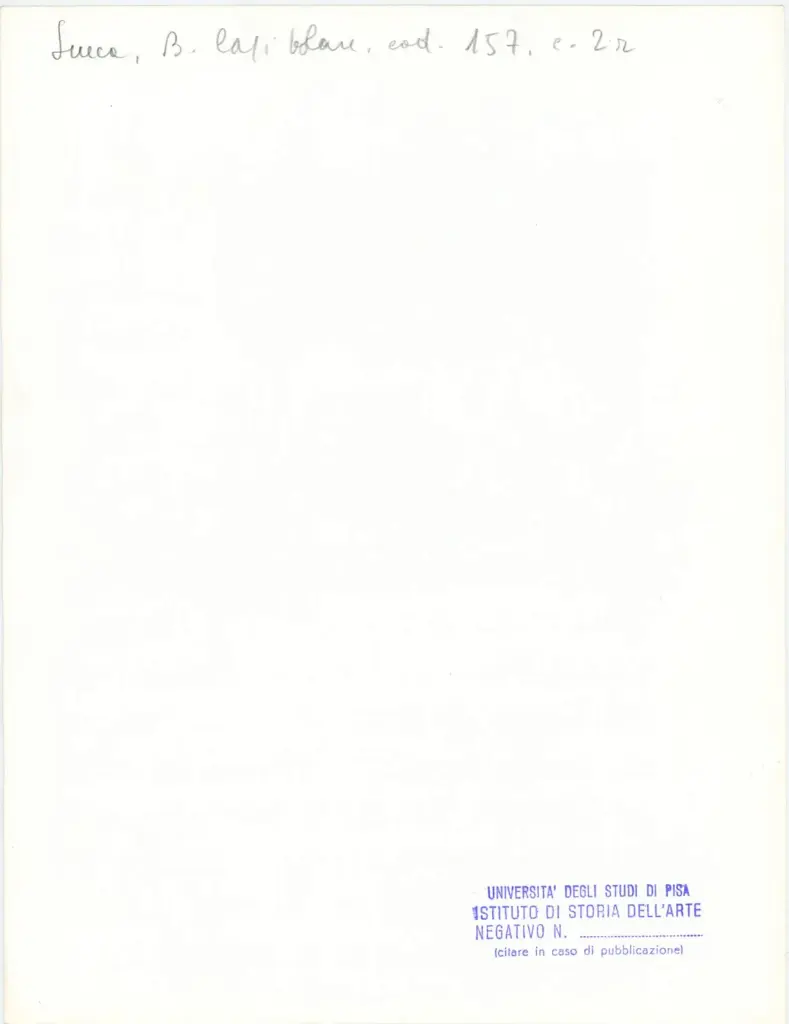 Universit&agrave; di Pisa. Dipartimento di Storia delle Arti , Anonimo italiano - post 1477 - Lucca, Biblioteca Capitolare Feliniana, Ms. 157, f. 2r, particolare , retro