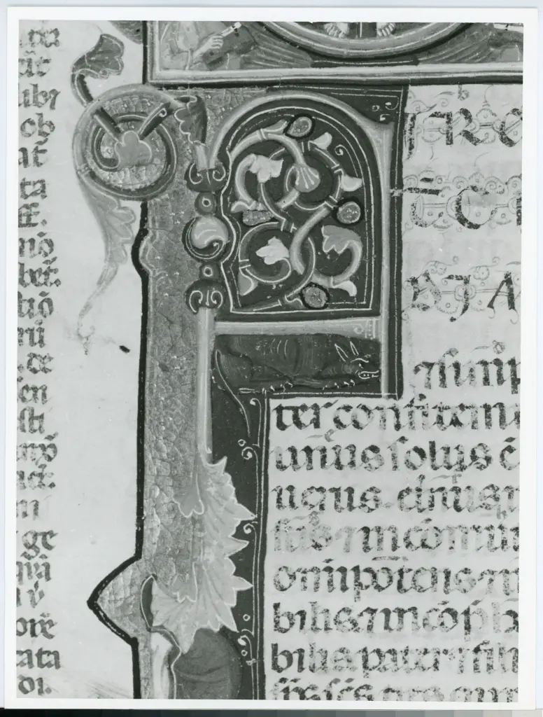 Universit&agrave; di Pisa. Dipartimento di Storia delle Arti , Anonimo italiano - sec. XIV, primo quarto - Lucca, Biblioteca Capitolare Feliniana, Ms. 138, f. 2r, particolare , fronte