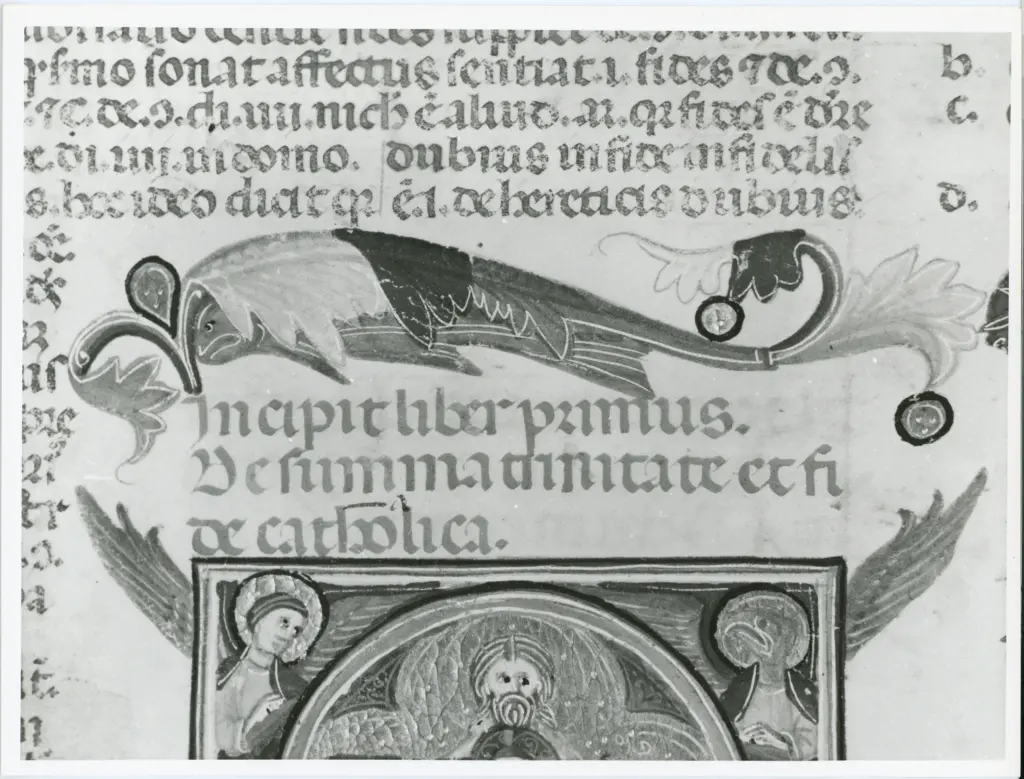 Universit&agrave; di Pisa. Dipartimento di Storia delle Arti , Anonimo italiano - sec. XIV, primo quarto - Lucca, Biblioteca Capitolare Feliniana, Ms. 138, f. 2r, particolare , fronte