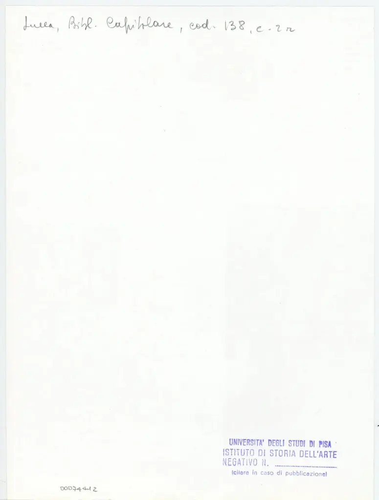 Universit&agrave; di Pisa. Dipartimento di Storia delle Arti , Anonimo italiano - sec. XIV, primo quarto - Lucca, Biblioteca Capitolare Feliniana, Ms. 138, f. 2r, particolare , retro