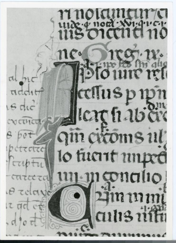 Anonimo italiano sec. XIV , Iniziale I, Iniziale figurata, Figura maschile