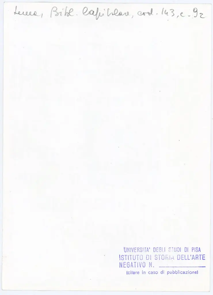 Università di Pisa. Dipartimento di Storia delle Arti , Anonimo italiano - sec. XIV, inizio - Lucca, Biblioteca Capitolare Feliniana, Ms. 143, f. 9r, particolare , retro