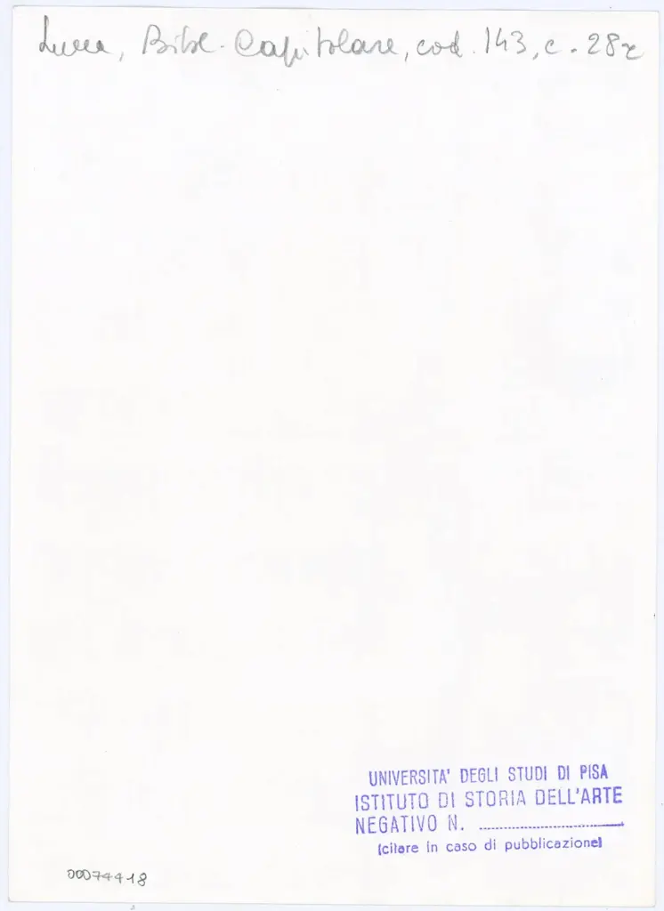 Universit&agrave; di Pisa. Dipartimento di Storia delle Arti , Anonimo italiano - sec. XIV, inizio - Lucca, Biblioteca Capitolare Feliniana, Ms. 143, f. 28r, particolare , retro