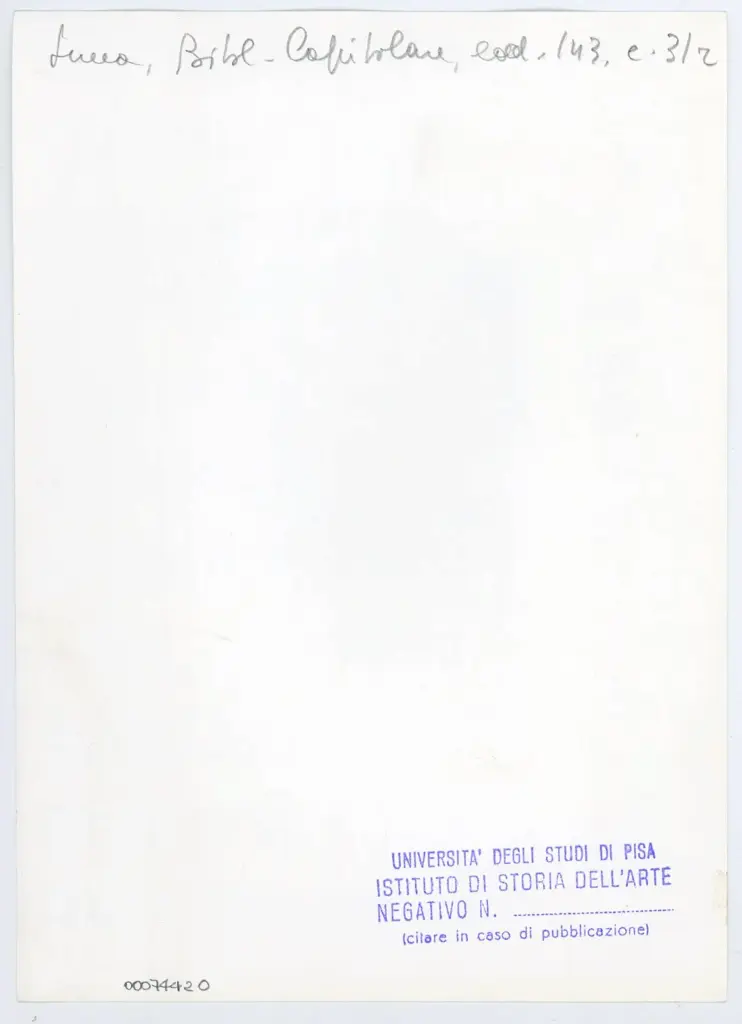 Università di Pisa. Dipartimento di Storia delle Arti , Anonimo italiano - sec. XIV, inizio - Lucca, Biblioteca Capitolare Feliniana, Ms. 143, f. 31r, particolare , retro