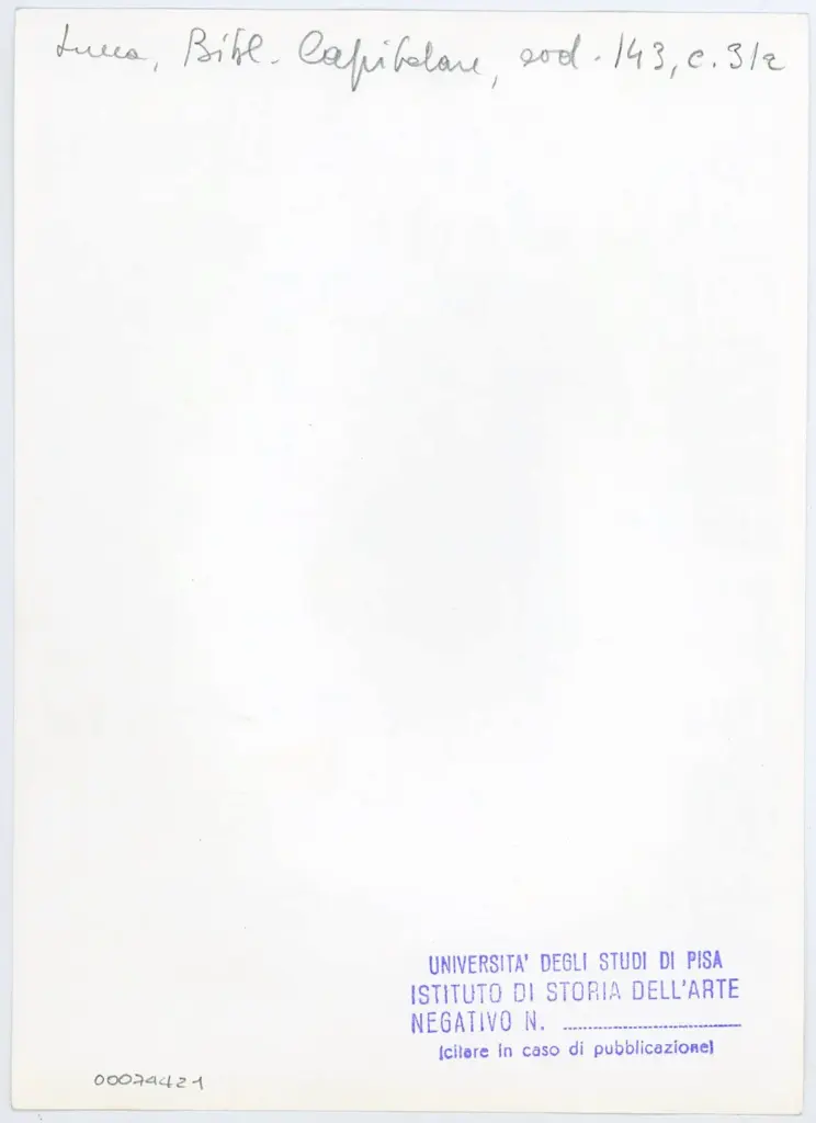 Università di Pisa. Dipartimento di Storia delle Arti , Anonimo italiano - sec. XIV, inizio - Lucca, Biblioteca Capitolare Feliniana, Ms. 143, f. 31r, particolare , retro