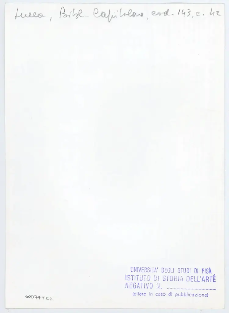 Universit&agrave; di Pisa. Dipartimento di Storia delle Arti , Anonimo italiano - sec. XIV, inizio - Lucca, Biblioteca Capitolare Feliniana, Ms. 143, f. 4r, particolare , retro