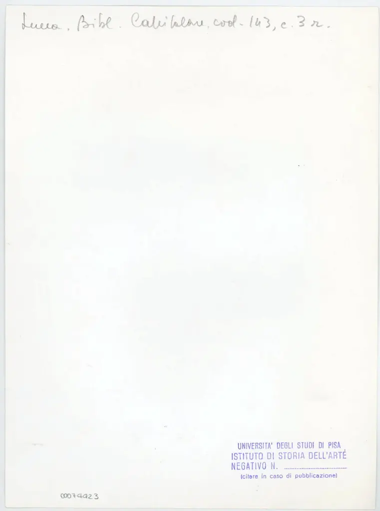 Universit&agrave; di Pisa. Dipartimento di Storia delle Arti , Anonimo italiano - sec. XIV, inizio - Lucca, Biblioteca Capitolare Feliniana, Ms. 143, f. 3r, particolare , retro