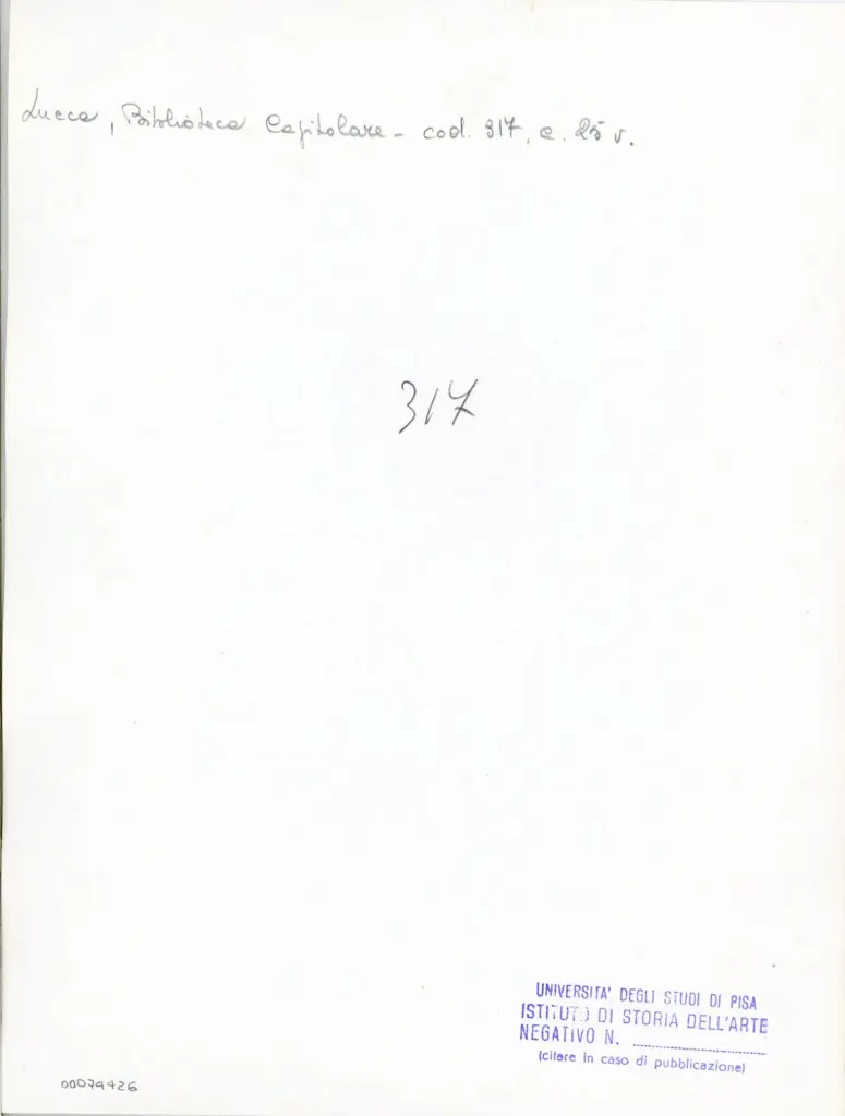 Università di Pisa. Dipartimento di Storia delle Arti , Anonimo italiano - sec. XIII/ XIV - Lucca, Biblioteca Capitolare Feliniana, Ms. 317, f. 25v, particolare , retro