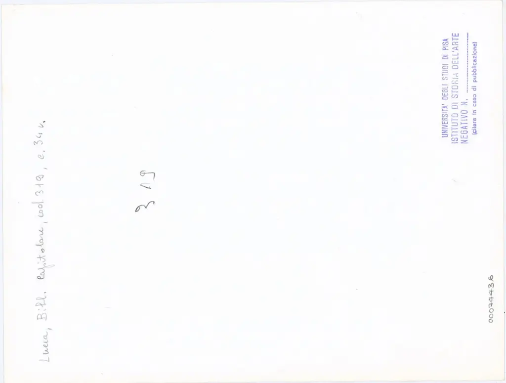 Universit&agrave; di Pisa. Dipartimento di Storia delle Arti , Anonimo italiano - sec. XIII, fine - Lucca, Biblioteca Capitolare Feliniana, Ms. 319, f. 34v, particolare , retro