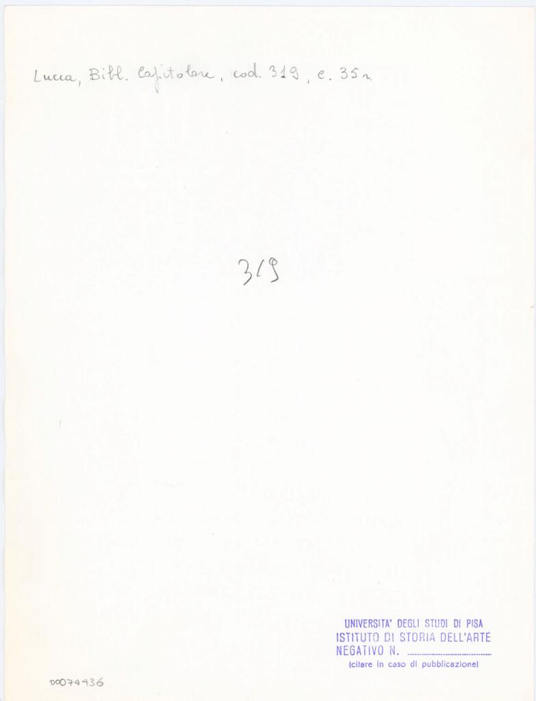 Università di Pisa. Dipartimento di Storia delle Arti , Anonimo italiano - sec. XIII, fine - Lucca, Biblioteca Capitolare Feliniana, Ms. 319, f. 35r, particolare , retro