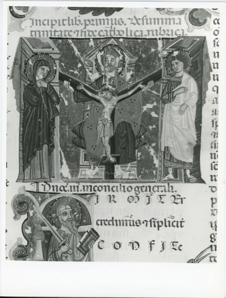 Universit&agrave; di Pisa. Dipartimento di Storia delle Arti , Anonimo italiano - sec. XIII/ XIV - Lucca, Biblioteca Capitolare Feliniana, Ms. 287, f. 4r, particolare , fronte