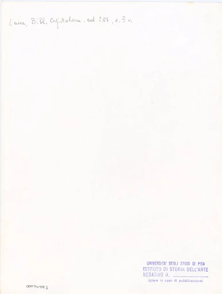 Universit&agrave; di Pisa. Dipartimento di Storia delle Arti , Anonimo italiano - sec. XIII/ XIV - Lucca, Biblioteca Capitolare Feliniana, Ms. 287, f. 3v, particolare , retro