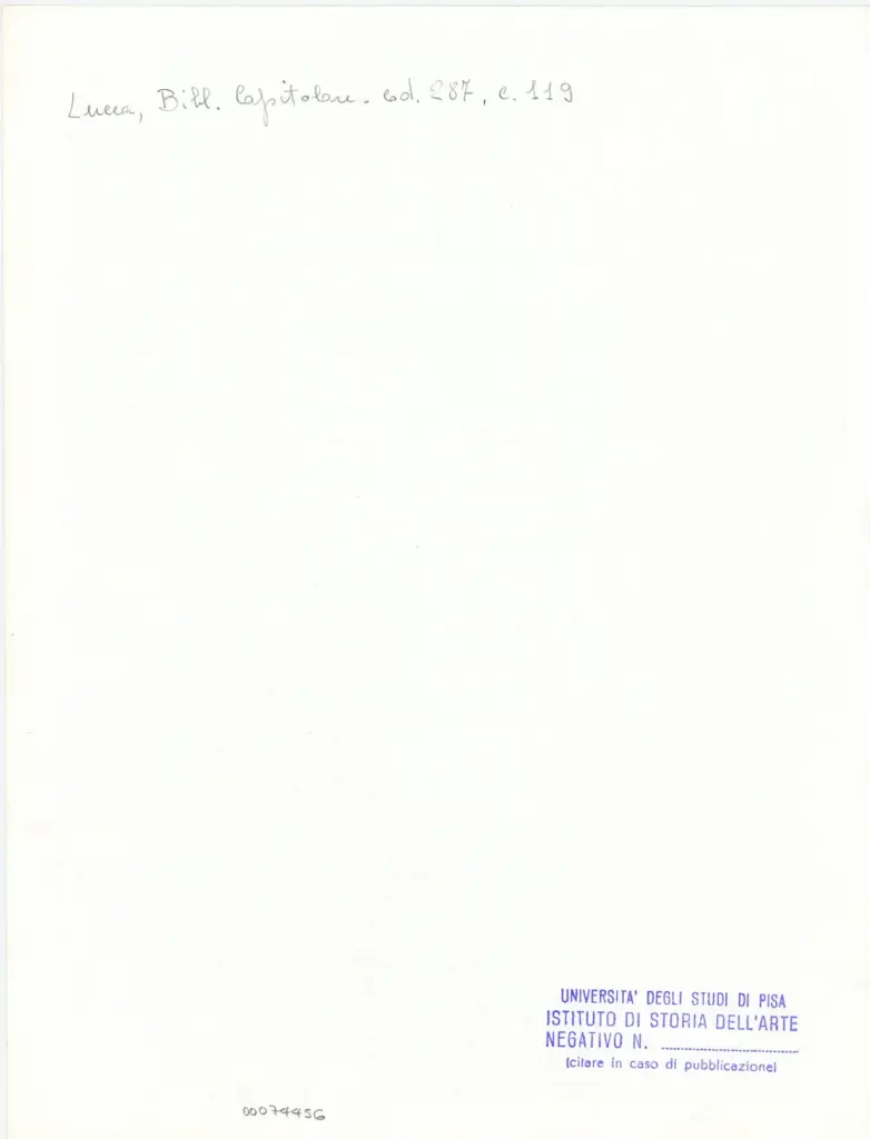 Universit&agrave; di Pisa. Dipartimento di Storia delle Arti , Anonimo italiano - sec. XIII/ XIV - Lucca, Biblioteca Capitolare Feliniana, Ms. 287, f. 119r, particolare , retro