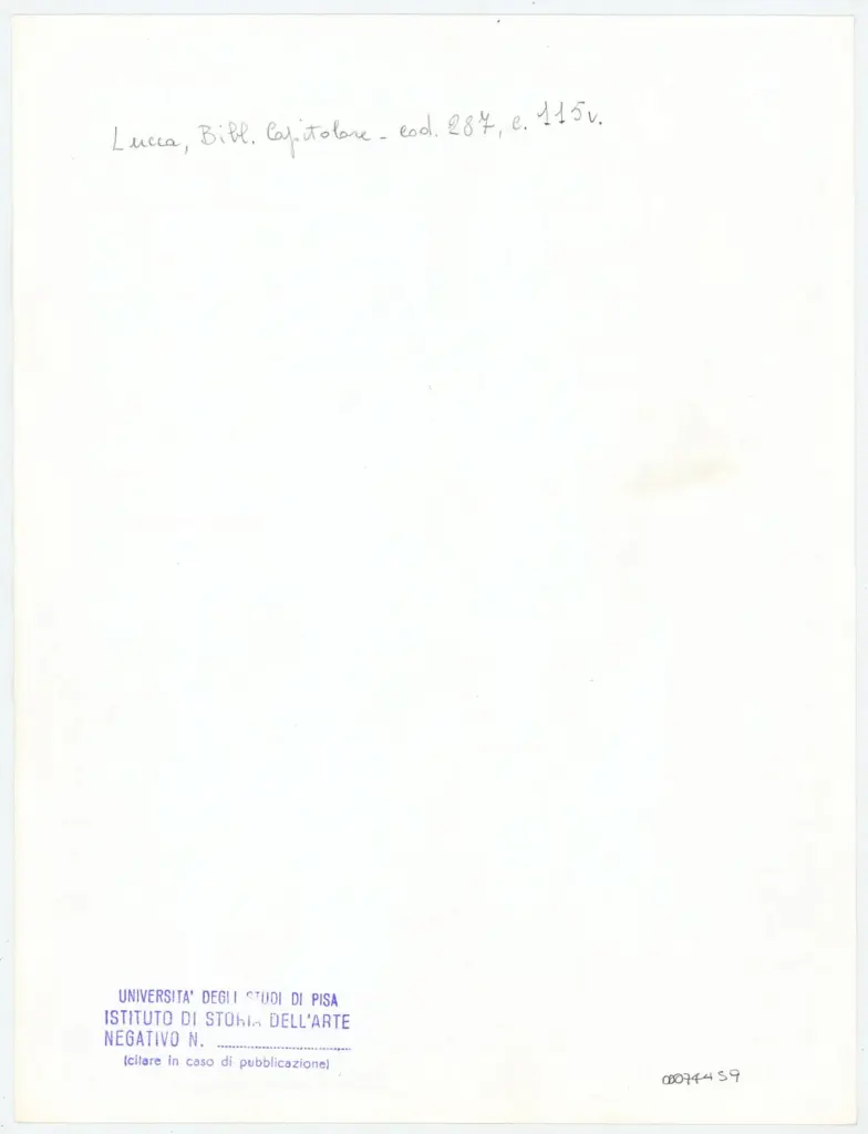 Universit&agrave; di Pisa. Dipartimento di Storia delle Arti , Anonimo italiano - sec. XIII/ XIV - Lucca, Biblioteca Capitolare Feliniana, Ms. 287, f. 115v, particolare , retro
