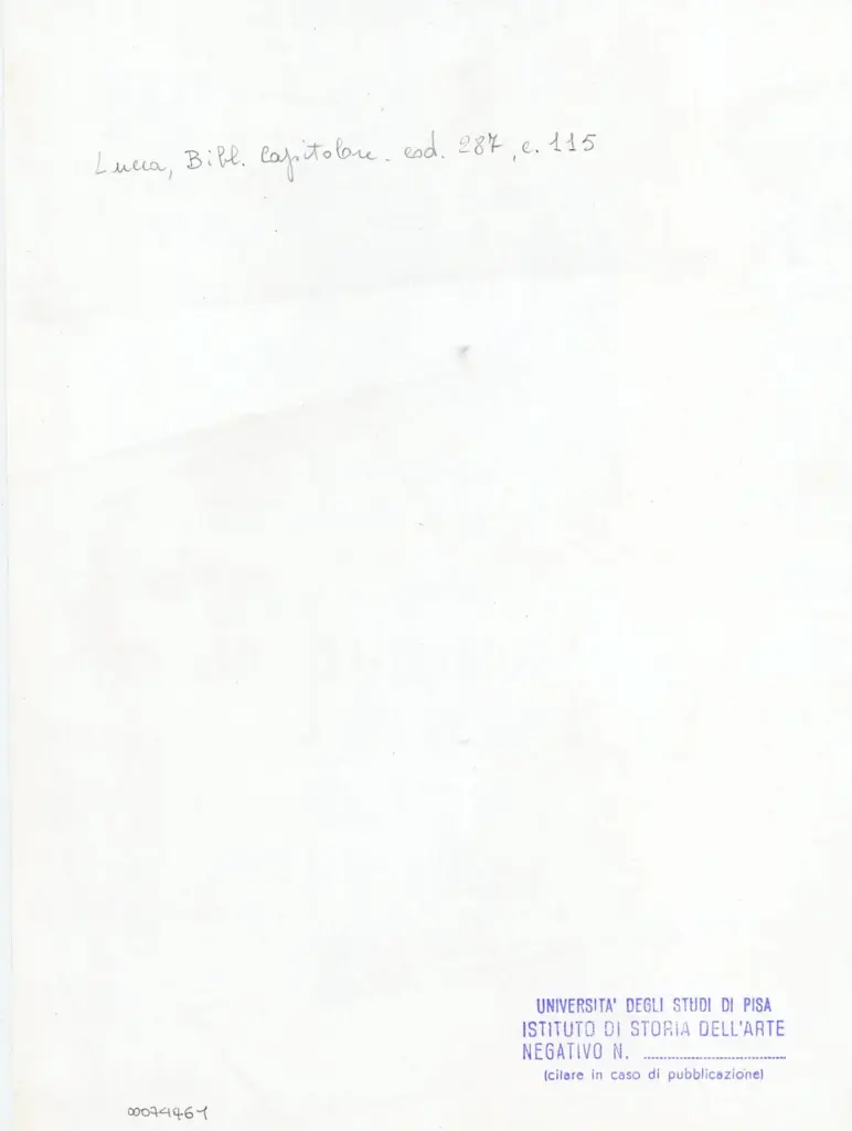 Universit&agrave; di Pisa. Dipartimento di Storia delle Arti , Anonimo italiano - sec. XIII/ XIV - Lucca, Biblioteca Capitolare Feliniana, Ms. 287, f. 115r, particolare , retro
