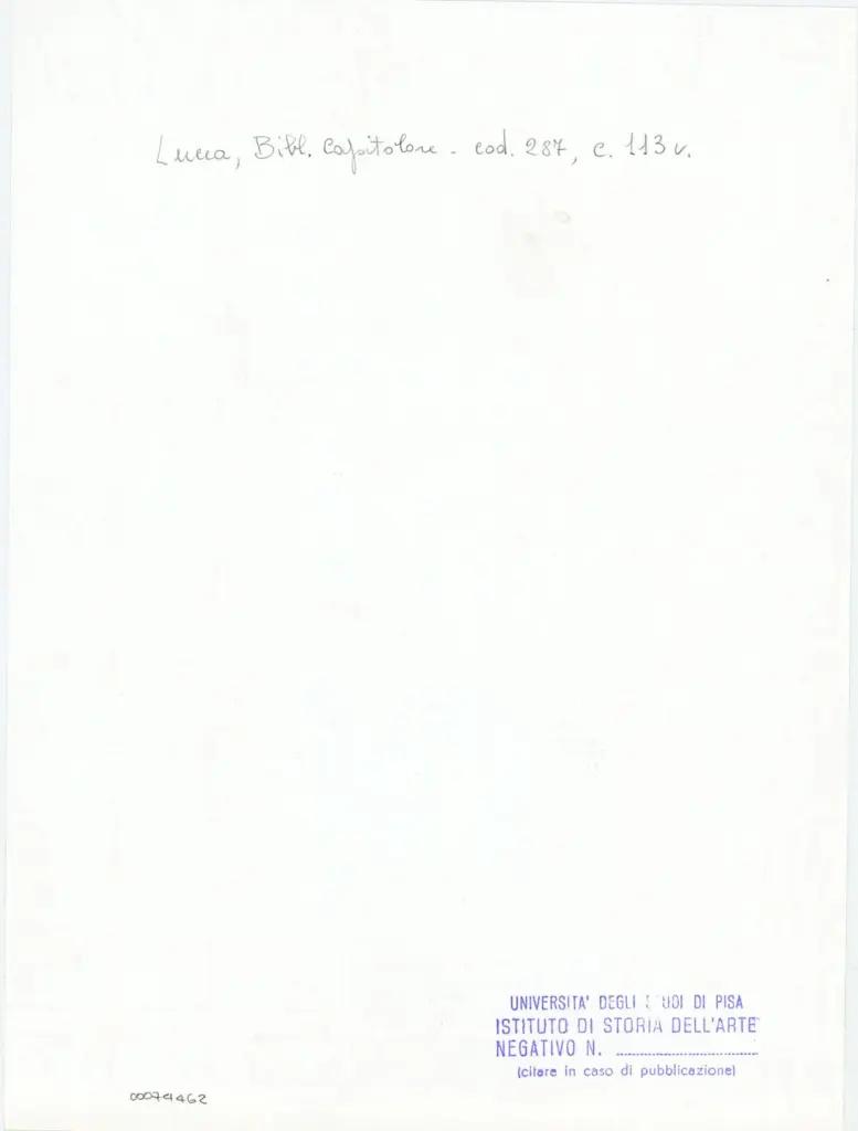 Universit&agrave; di Pisa. Dipartimento di Storia delle Arti , Anonimo italiano - sec. XIII/ XIV - Lucca, Biblioteca Capitolare Feliniana, Ms. 287, f. 113v, particolare , retro