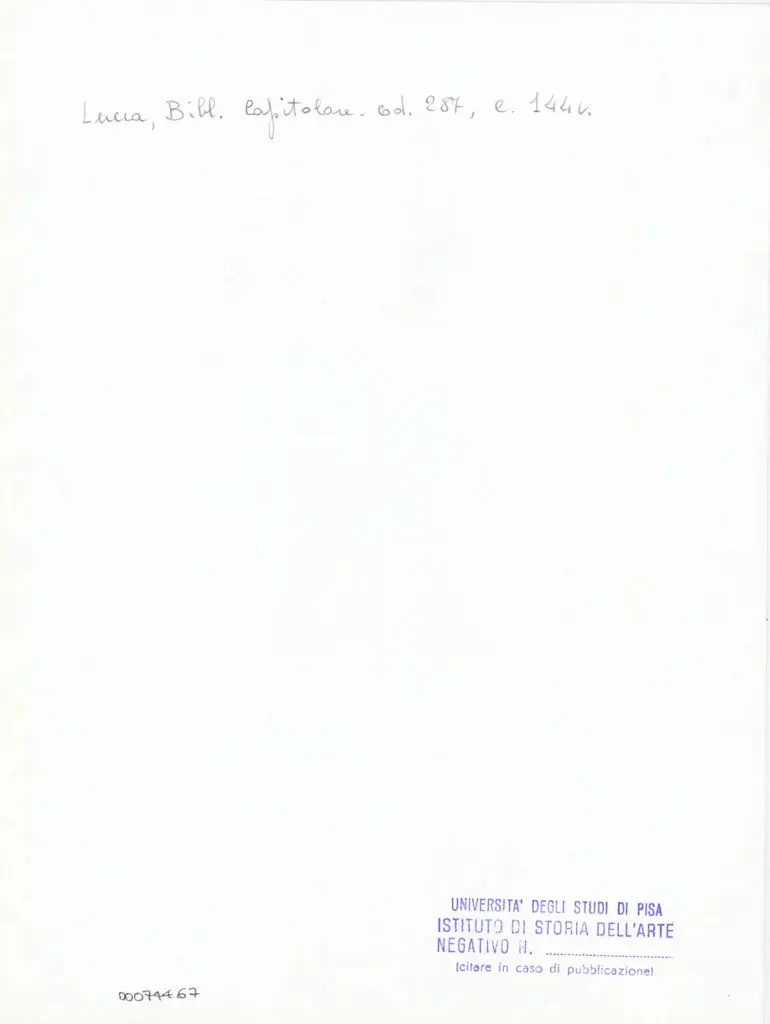 Università di Pisa. Dipartimento di Storia delle Arti , Anonimo italiano - sec. XIII/ XIV - Lucca, Biblioteca Capitolare Feliniana, Ms. 287, f. 144v, particolare , retro