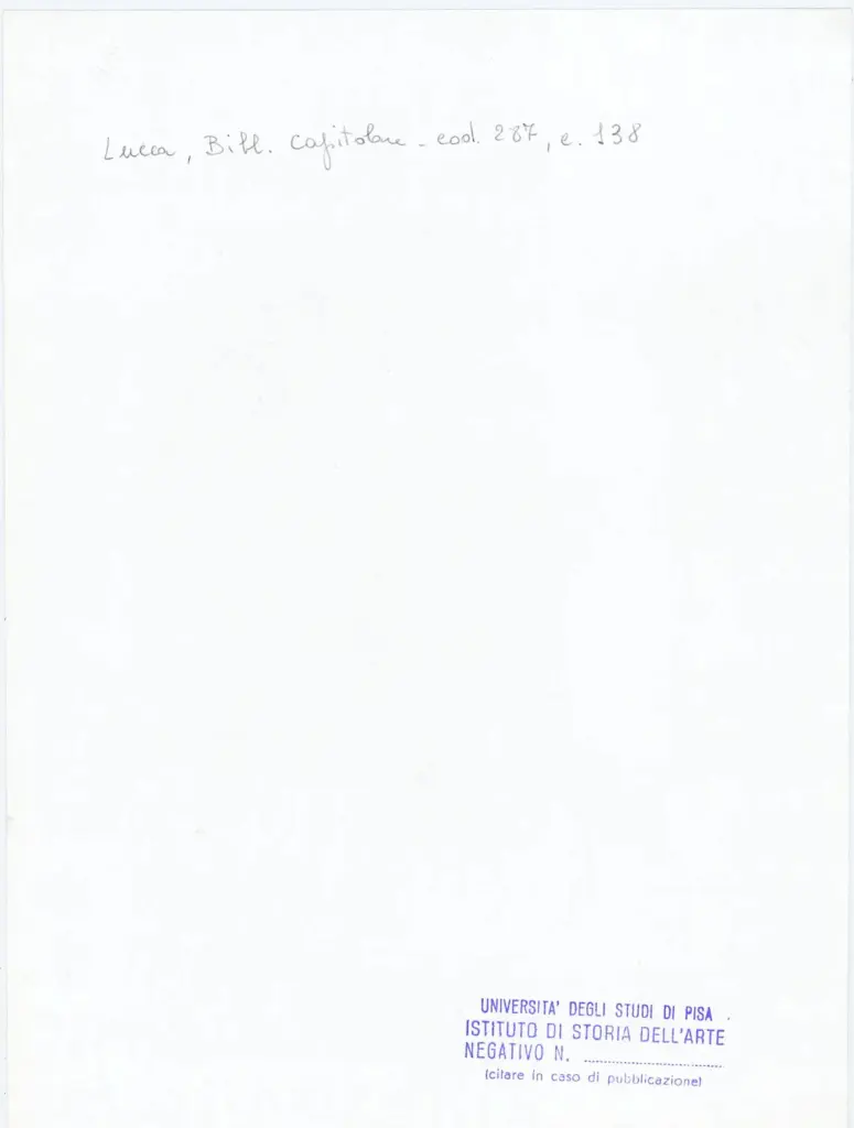 Universit&agrave; di Pisa. Dipartimento di Storia delle Arti , Anonimo italiano - sec. XIII/ XIV - Lucca, Biblioteca Capitolare Feliniana, Ms. 287, f. 138r, particolare , retro
