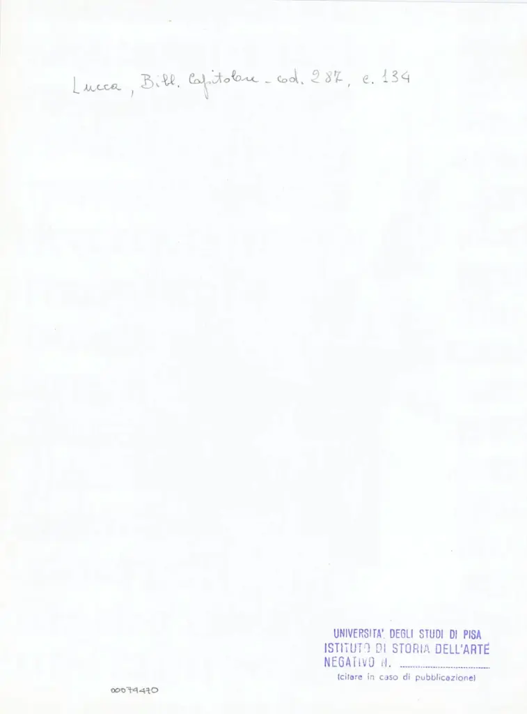 Università di Pisa. Dipartimento di Storia delle Arti , Anonimo italiano - sec. XIII/ XIV - Lucca, Biblioteca Capitolare Feliniana, Ms. 287, f. 134r, particolare , retro