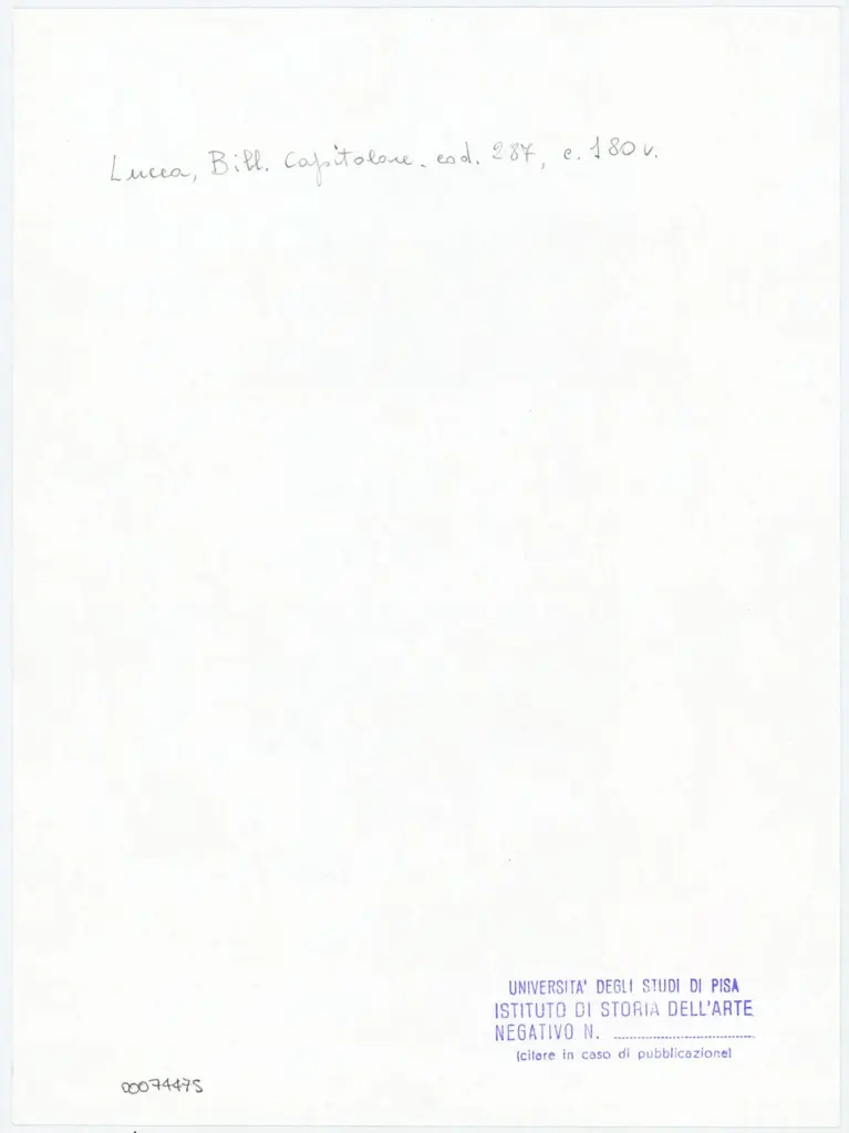 Università di Pisa. Dipartimento di Storia delle Arti , Anonimo italiano - sec. XIII/ XIV - Lucca, Biblioteca Capitolare Feliniana, Ms. 287, f. 180v, particolare , retro