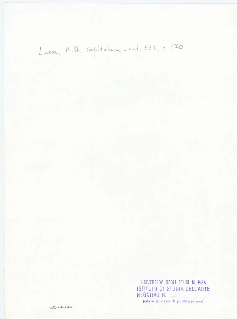 Universit&agrave; di Pisa. Dipartimento di Storia delle Arti , Anonimo italiano - sec. XIII/ XIV - Lucca, Biblioteca Capitolare Feliniana, Ms. 287, f. 170r, particolare , retro