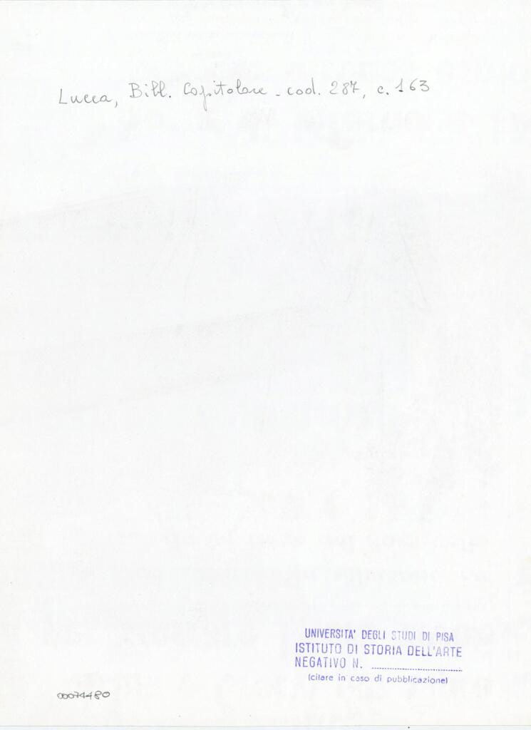 Università di Pisa. Dipartimento di Storia delle Arti , Anonimo italiano - sec. XIII/ XIV - Lucca, Biblioteca Capitolare Feliniana, Ms. 287, f. 163r, particolare , retro