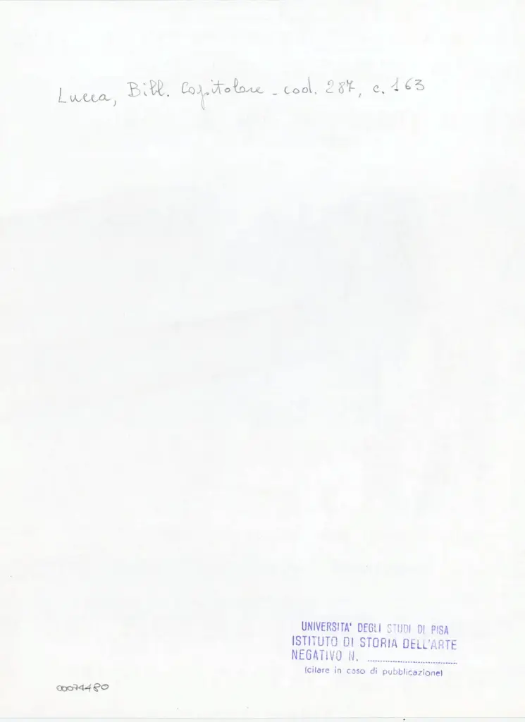Universit&agrave; di Pisa. Dipartimento di Storia delle Arti , Anonimo italiano - sec. XIII/ XIV - Lucca, Biblioteca Capitolare Feliniana, Ms. 287, f. 163r, particolare , retro