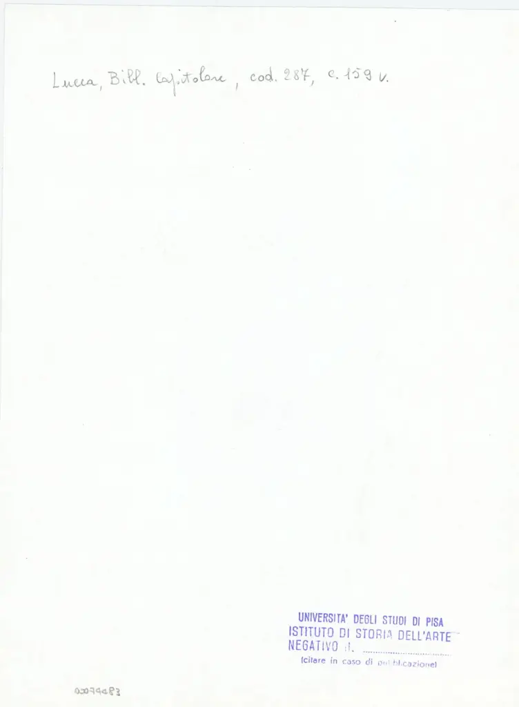 Universit&agrave; di Pisa. Dipartimento di Storia delle Arti , Anonimo italiano - sec. XIII/ XIV - Lucca, Biblioteca Capitolare Feliniana, Ms. 287, f. 159v, particolare , retro